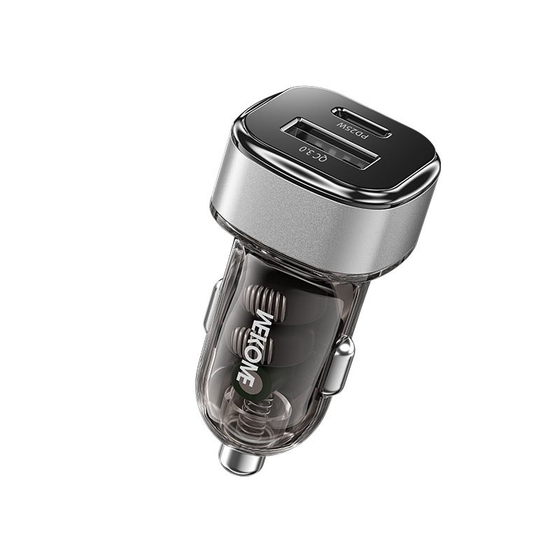 Transparent Car Charger with Dual USB and Type-C Ports