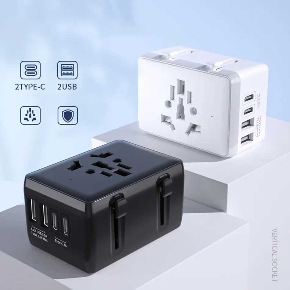 Ultra-Lightweight Universal Travel Adapter with 2 USB and 2 Type-C Ports