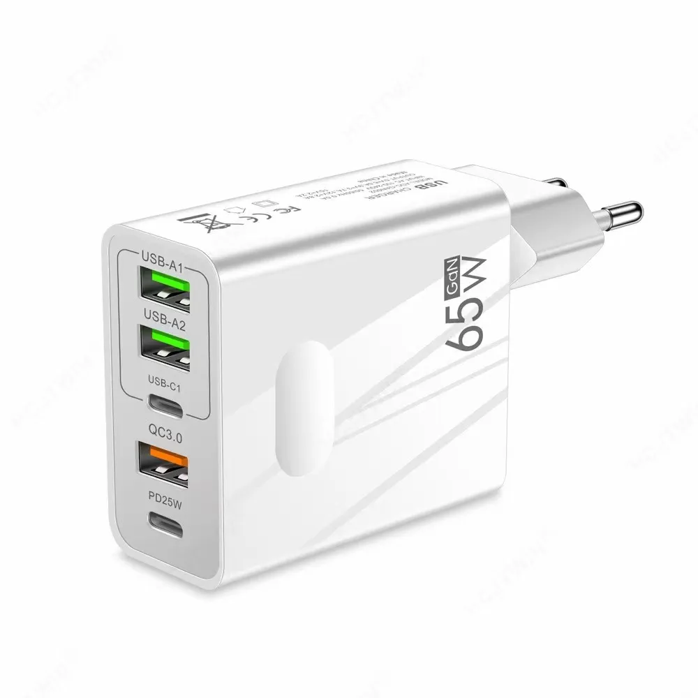 65W GaN Multi-Port Travel Charger with Type-C and USB Ports (US/EU/UK Plug)