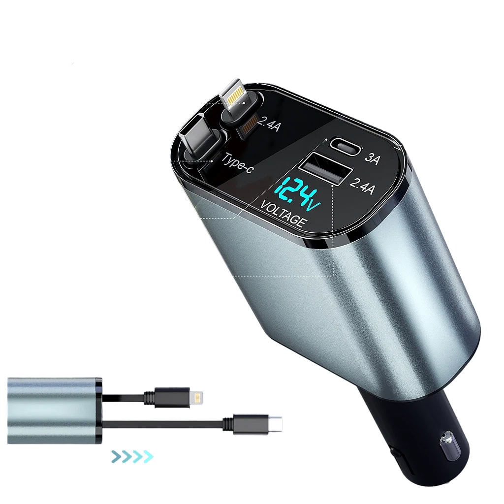 120W Retractable 4-in-1 Fast Charging Car Charger