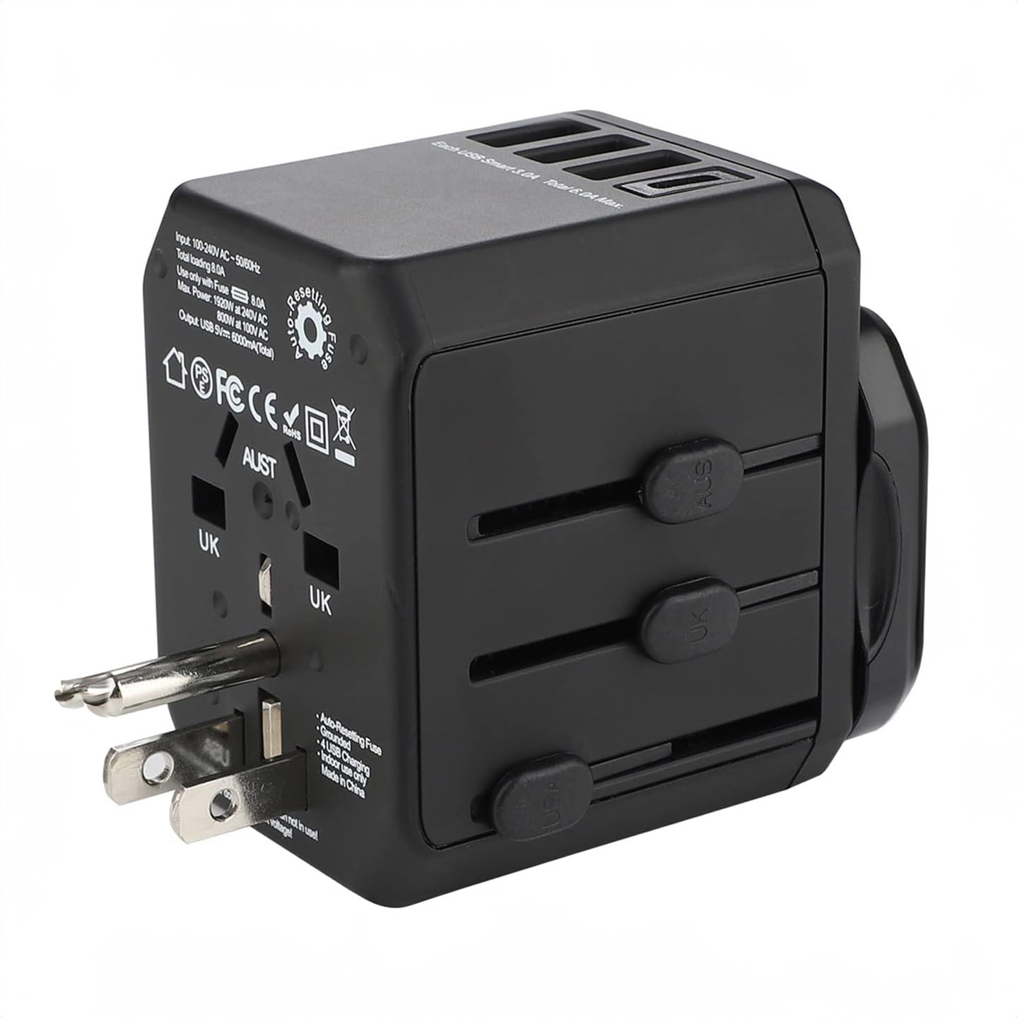 Universal Travel Adapter with Multi-Country Plug Compatibility