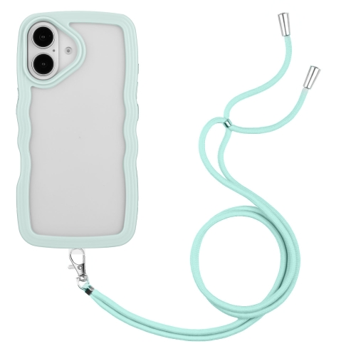 Candy Color Wave TPU Transparent PC Case with Lanyard for iPhone 16/15