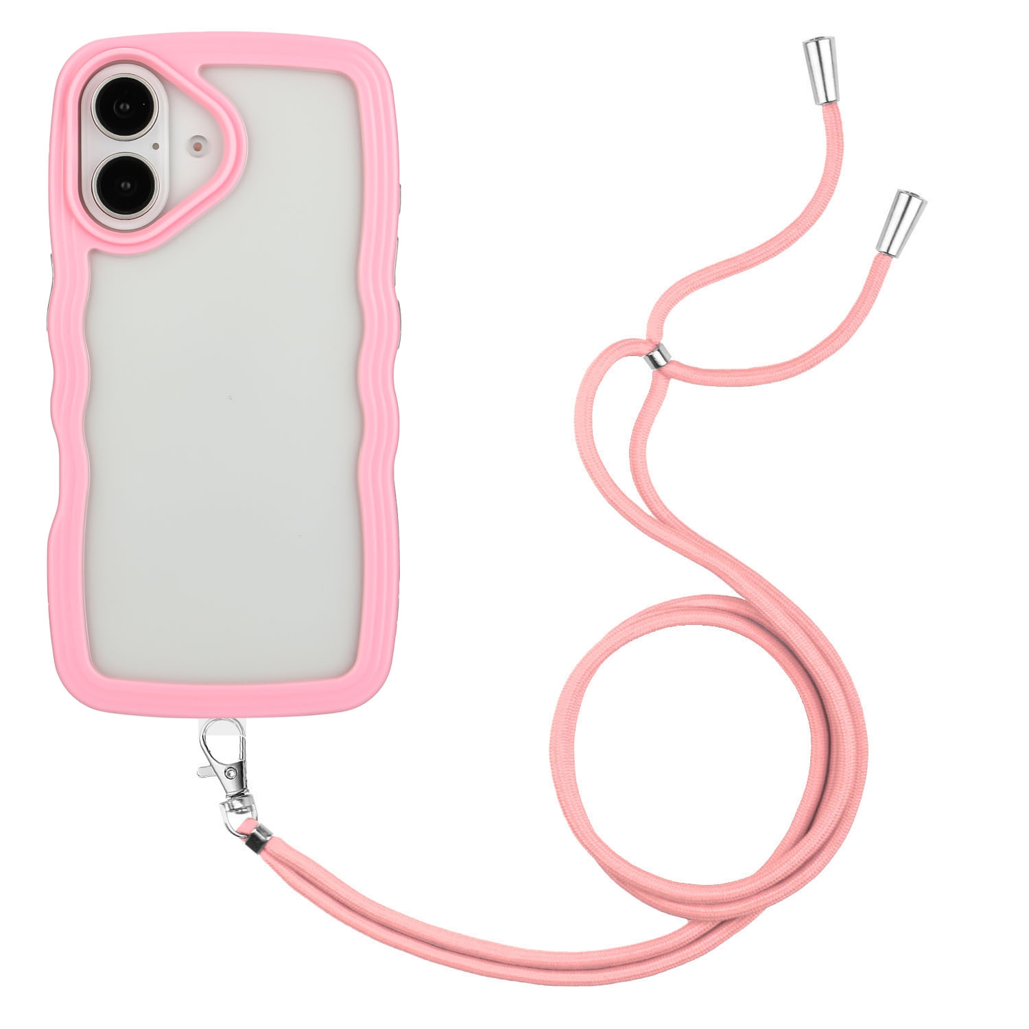 Candy Color Wave TPU Transparent PC Case with Lanyard for iPhone 16/15