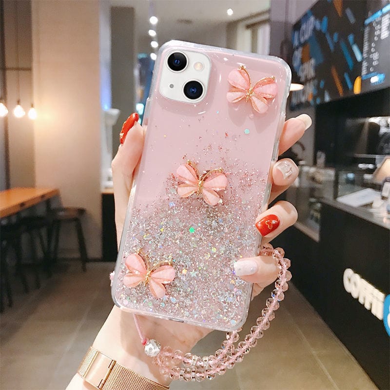 iPhone 16 Creative Glitter Butterfly Soft Phone Case