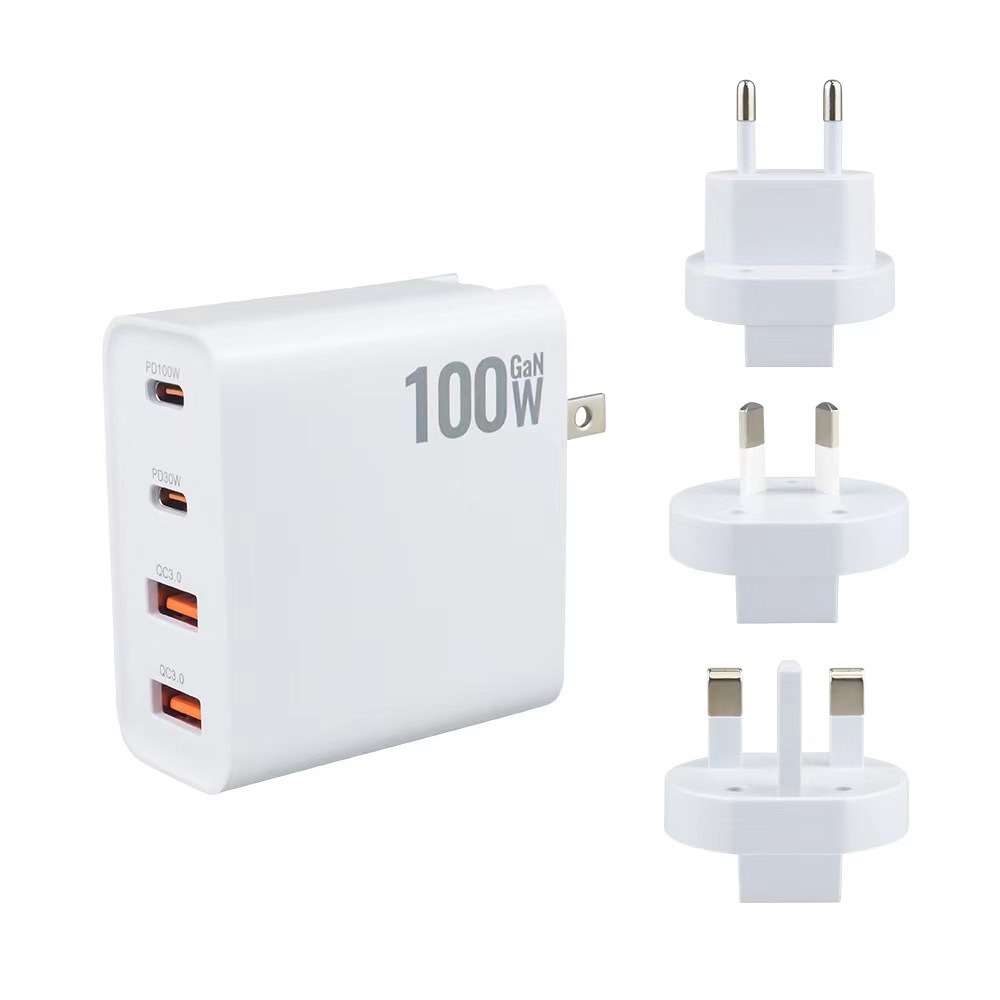 100W GaN Four-Port USB Quick Wall Charger Adapter (US/EU/UK/AU Plug)