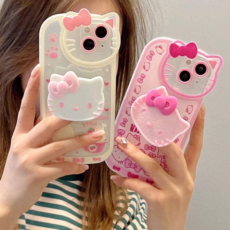 iPhone 16 Cartoon Kitty Phone Case with Stand