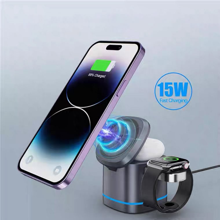 Foldable Magnetic 3-in-1 Wireless Charger with 15W Fast Charging