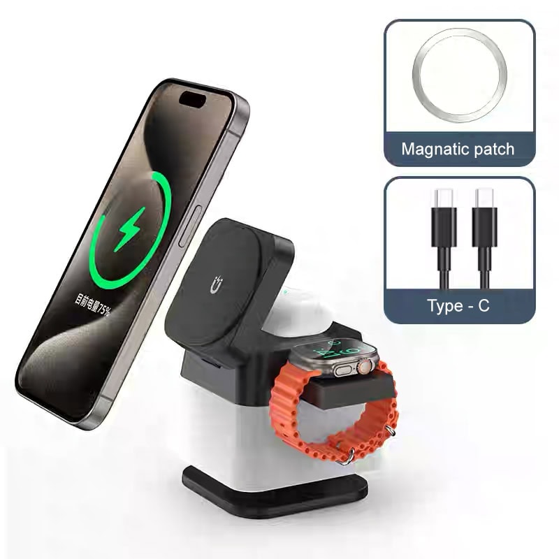 3-in-1 Magnetic MagSafe Wireless Charger with 360° Foldable Stand