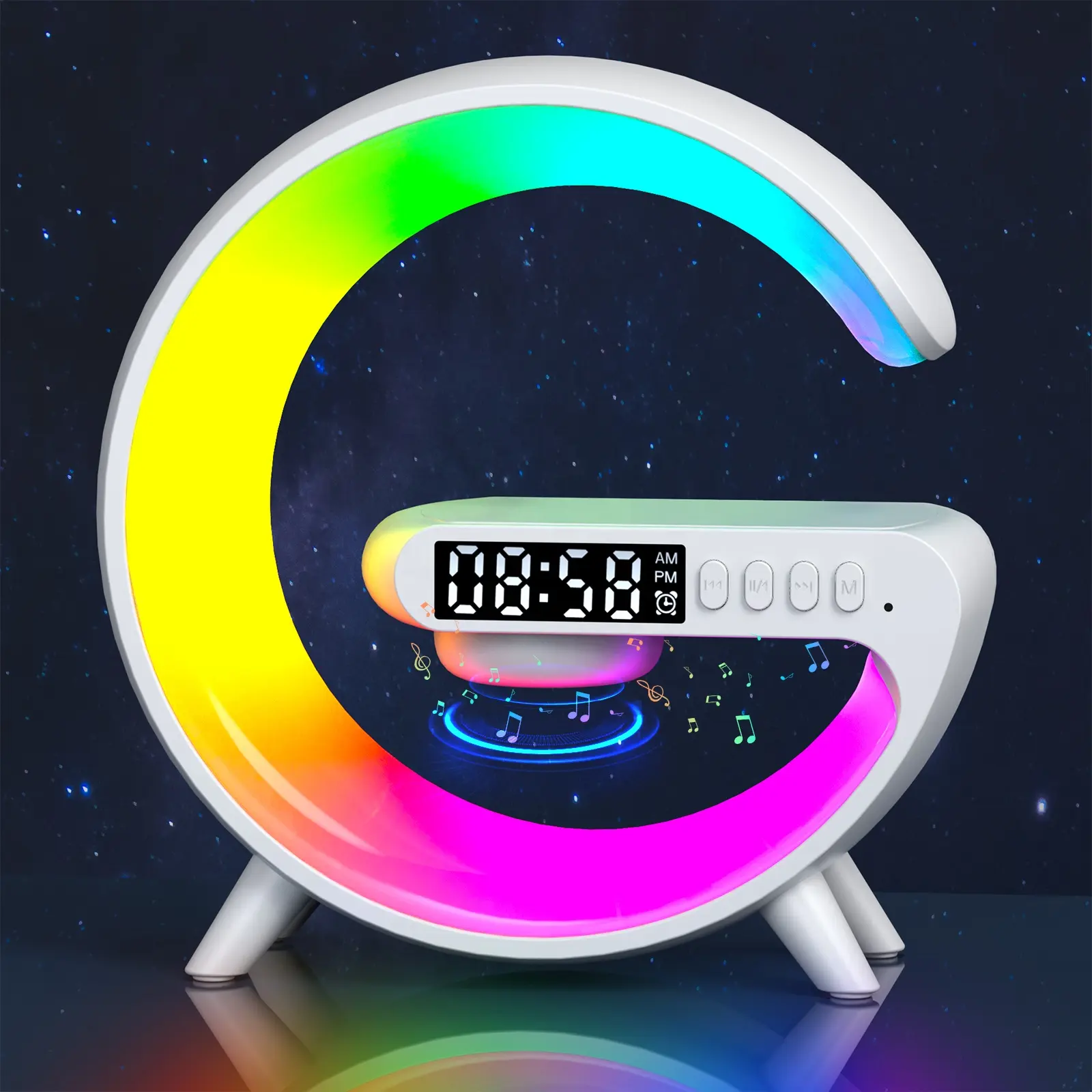 Powerful Glow Multifunctional Bluetooth Speaker & Wireless Charging Clock