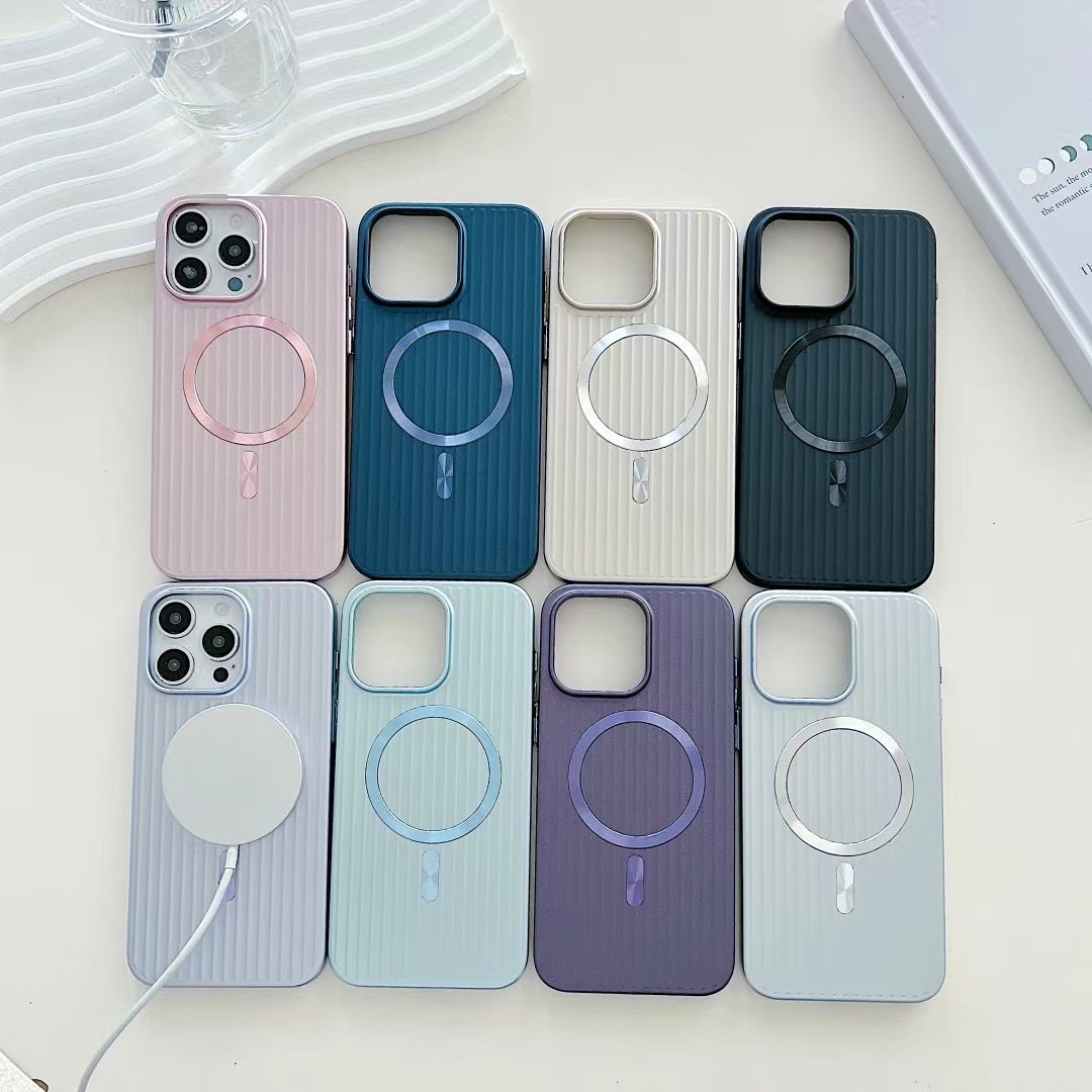 Ultra-Slim Magnetic Leather-Feel iPhone 16 Case | Striped Design & PC Metal Matte Finish | Premium Protection