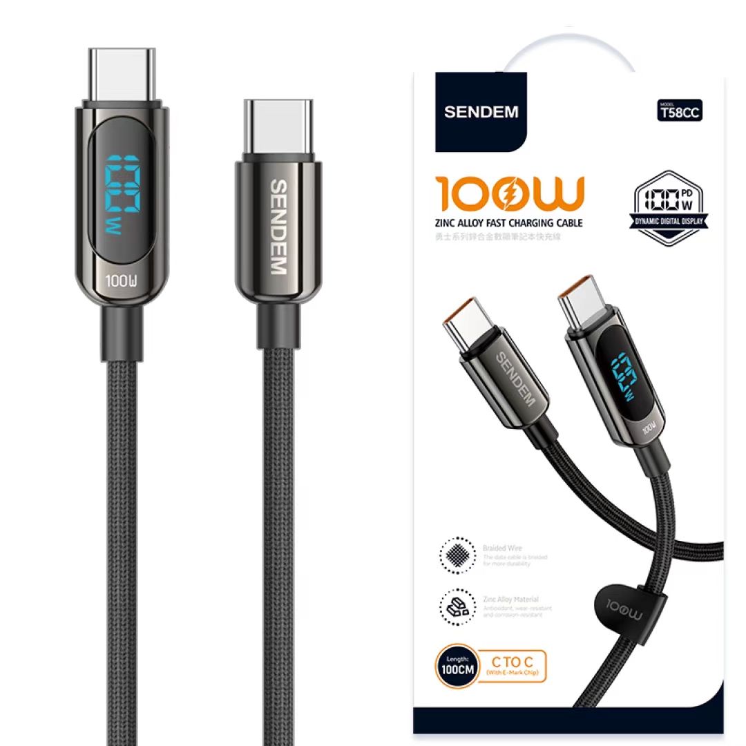 Ultimate Power 120W USB-C, 100W C-C, and 30W Lightning-C Charging Cable with Digital Display – For Samsung, iPhone, Huawei, and Laptops