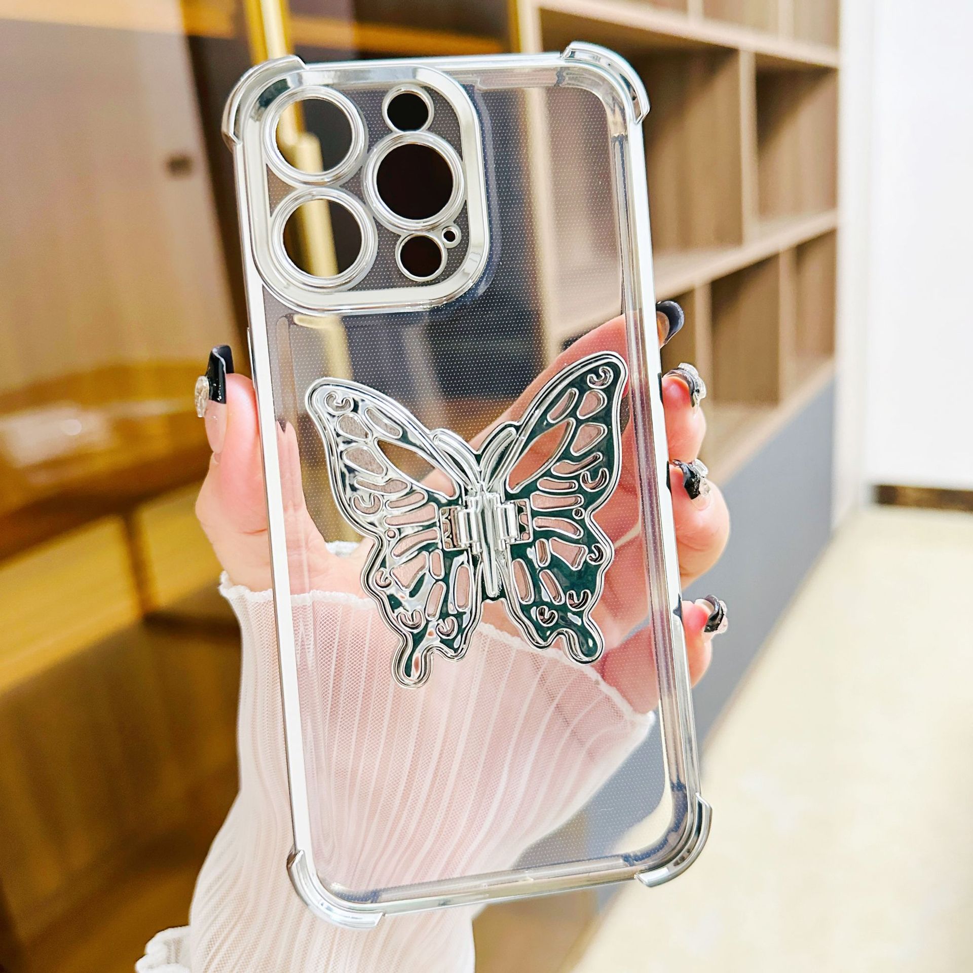 Electroplated Butterfly Stand Shockproof Case for iPhone & Samsung | Ultimate Protection & Elegance