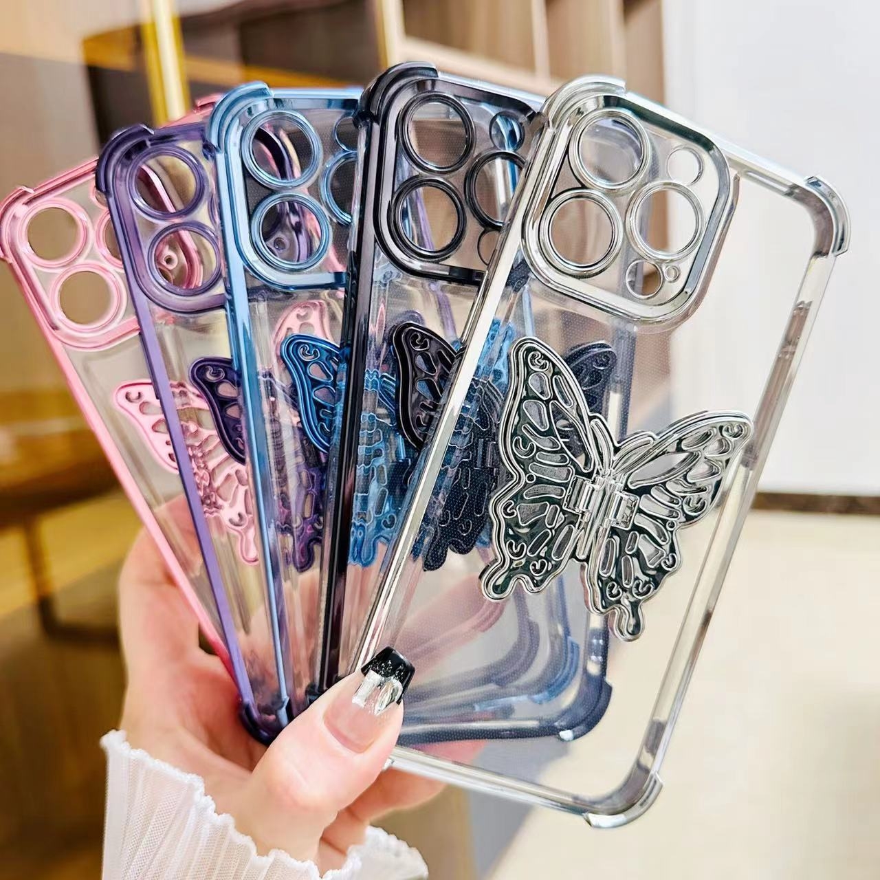 Electroplated Butterfly Stand Shockproof Case for iPhone & Samsung | Ultimate Protection & Elegance