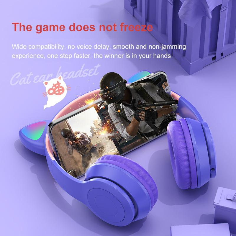 Only $1.46 wholesale price for Valdus P47m Cat Ear Wireless Headphone Bt Call Multicolor Glow Led Long Battery Life Gaming Gaming Headset Earphone