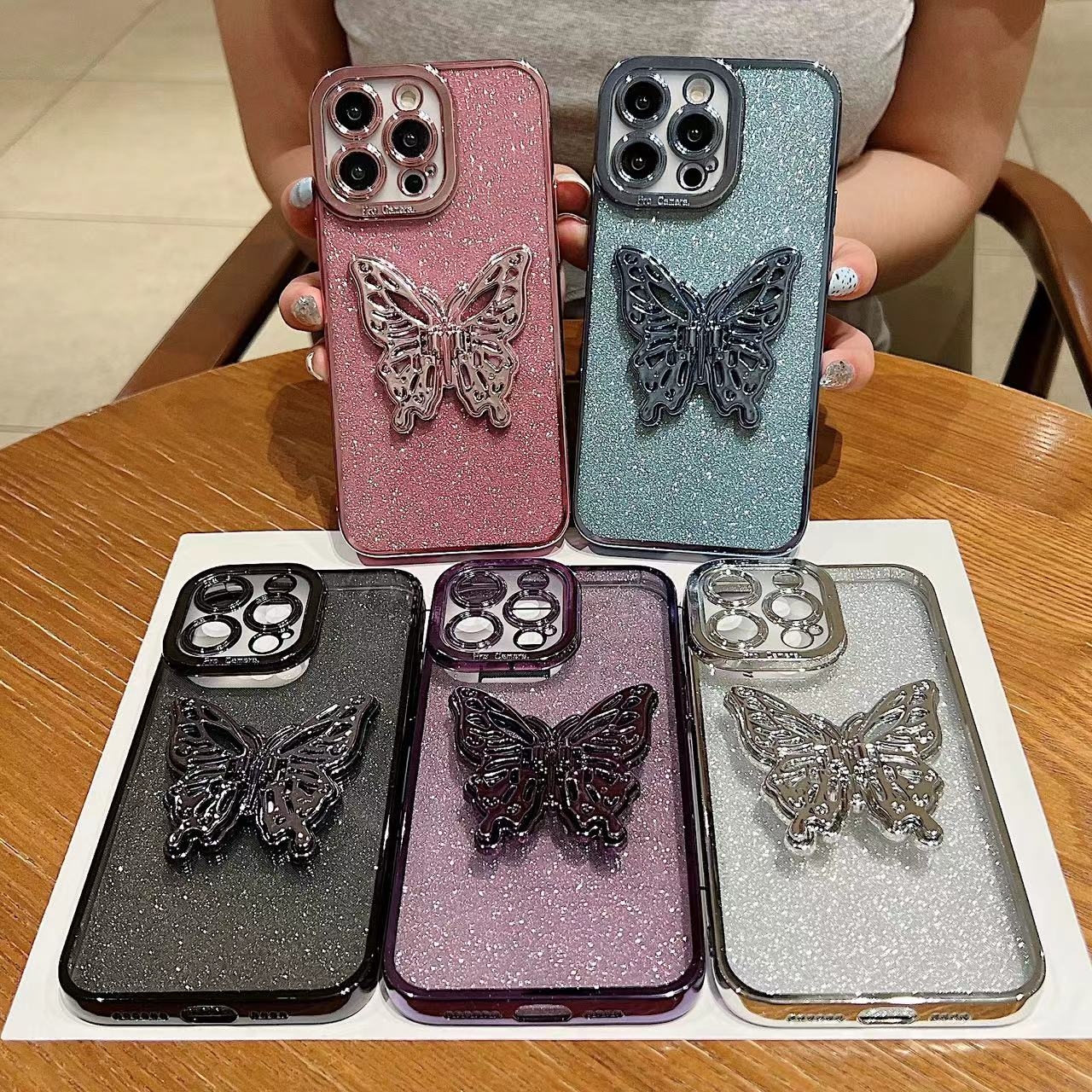 Elegant Butterfly Stand Glitter Case for Samsung & iPhone | Sparkling Protection & Hands-Free Stand