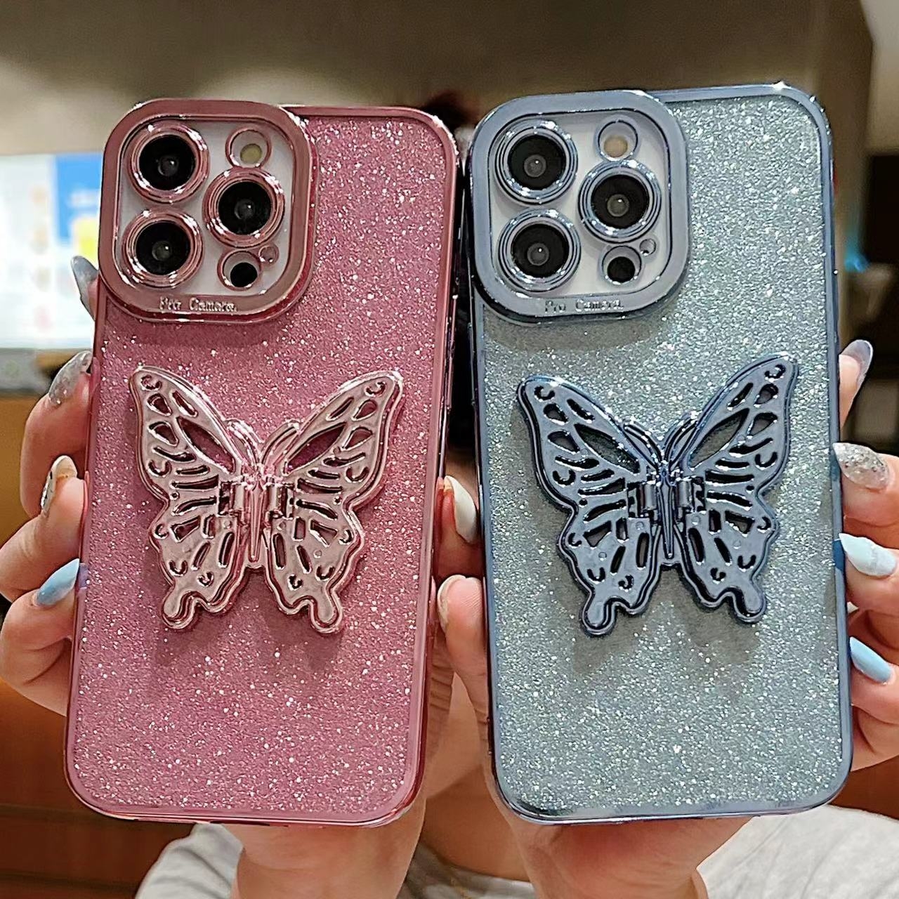 Elegant Butterfly Stand Glitter Case for Samsung & iPhone | Sparkling Protection & Hands-Free Stand