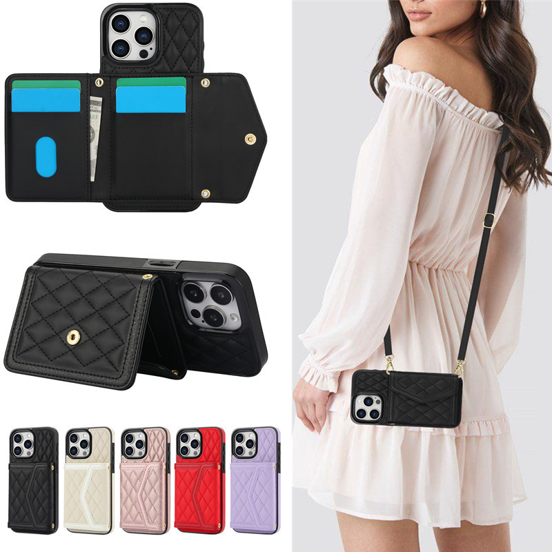 Elegant iPhone and Samsung Leather Case - Stylish Crossbody Card Holder Design