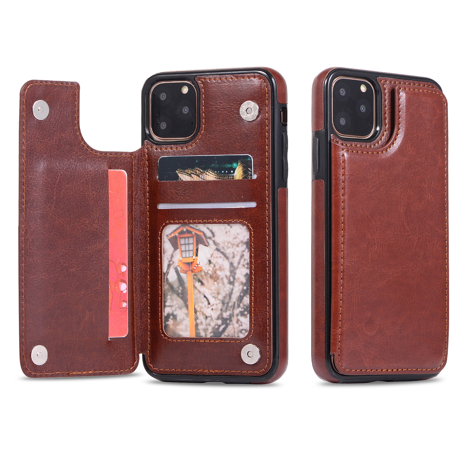 Luxurious Faux Leather iPhone & Samsung Case – Durable Anti-Shock with Card Holder