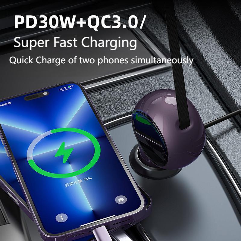 Ultimate 60W Super-Fast Retractable Car Charger – Dual USB Ports for Unmatched Convenience