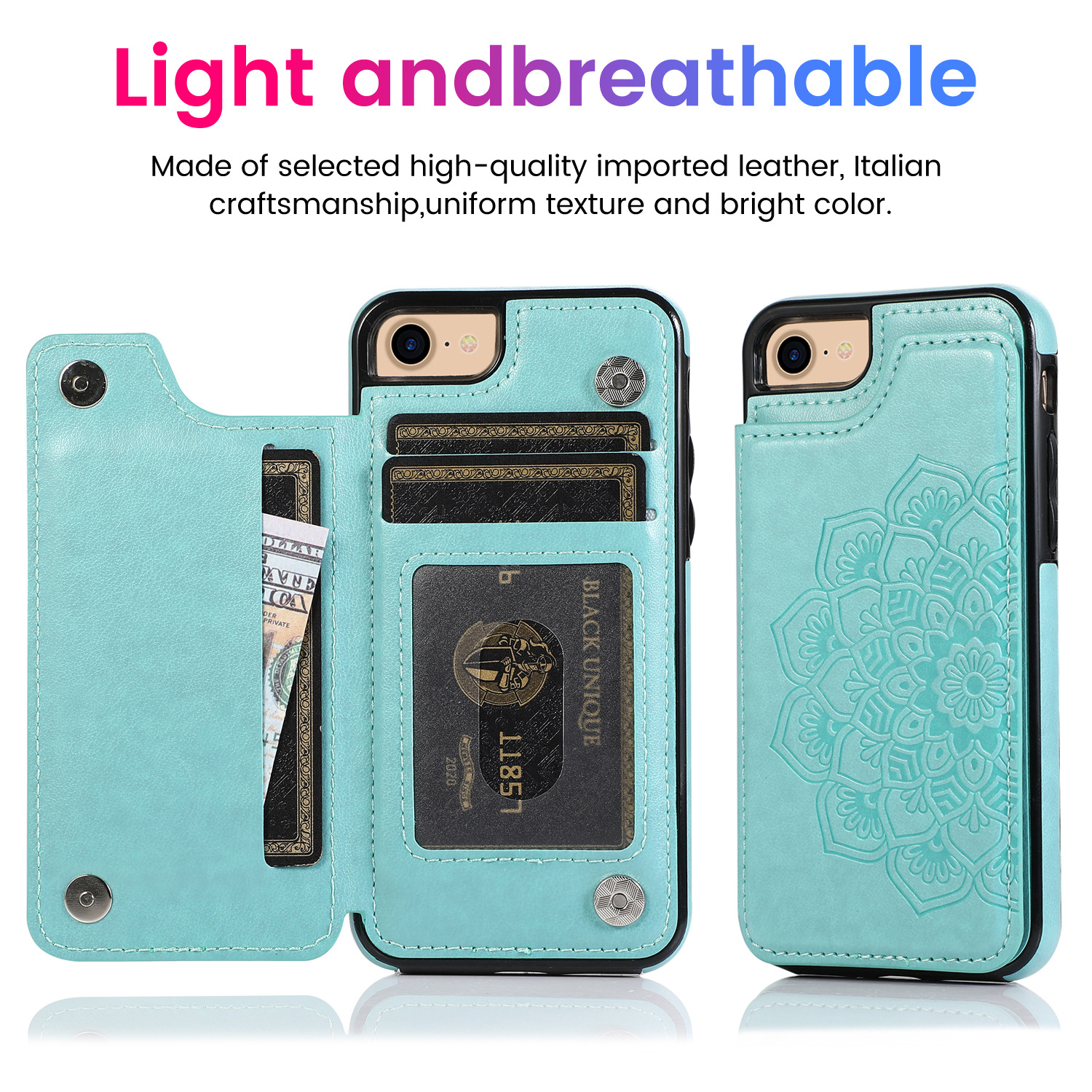 Elegant Mandala Embossed Leather Wallet Case for iPhone & Samsung – Premium Protection with Card Slots