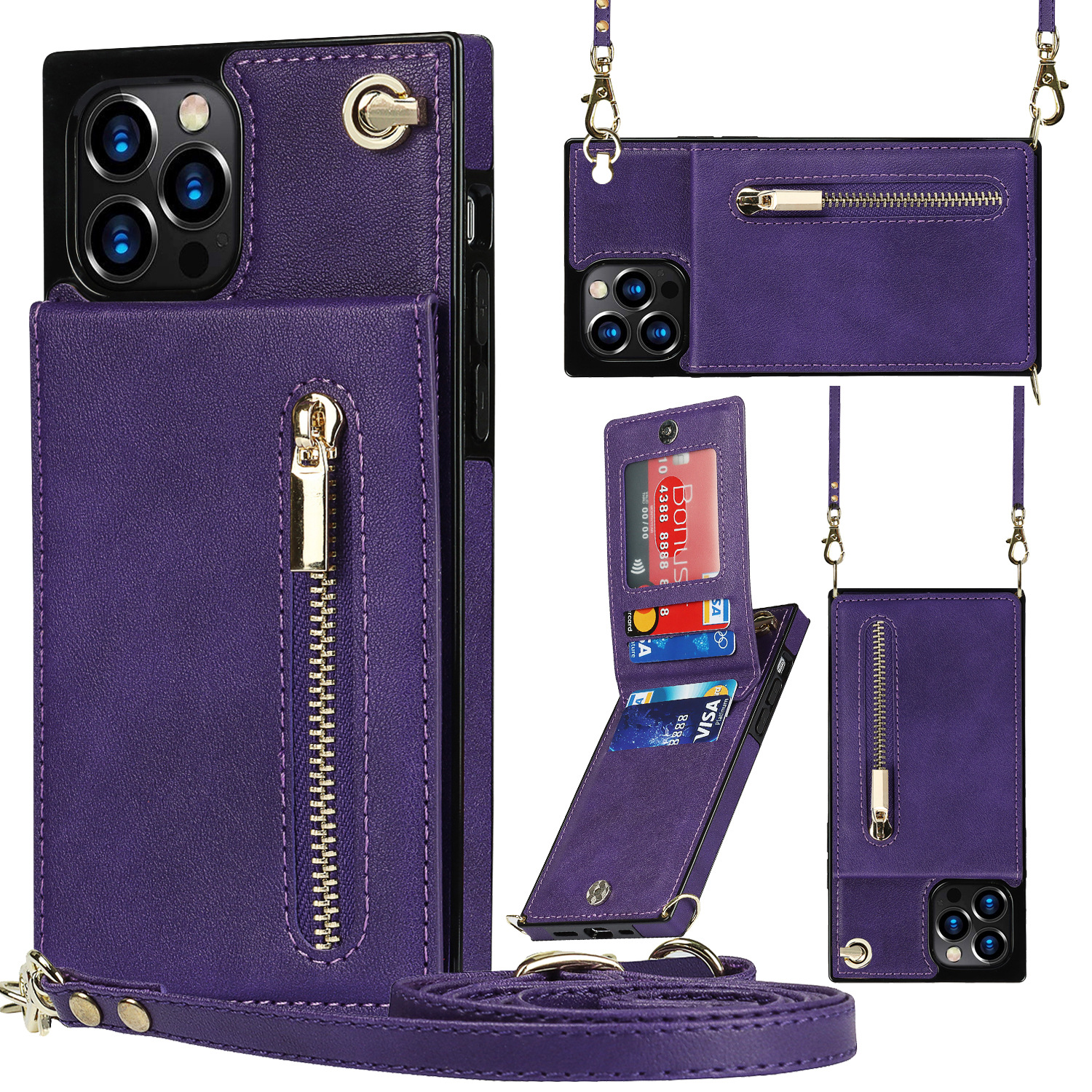 Luxury Leather Crossbody Wallet Phone Case with Card Holder for iPhone & Samsung - Sleek, Functional, and Secure