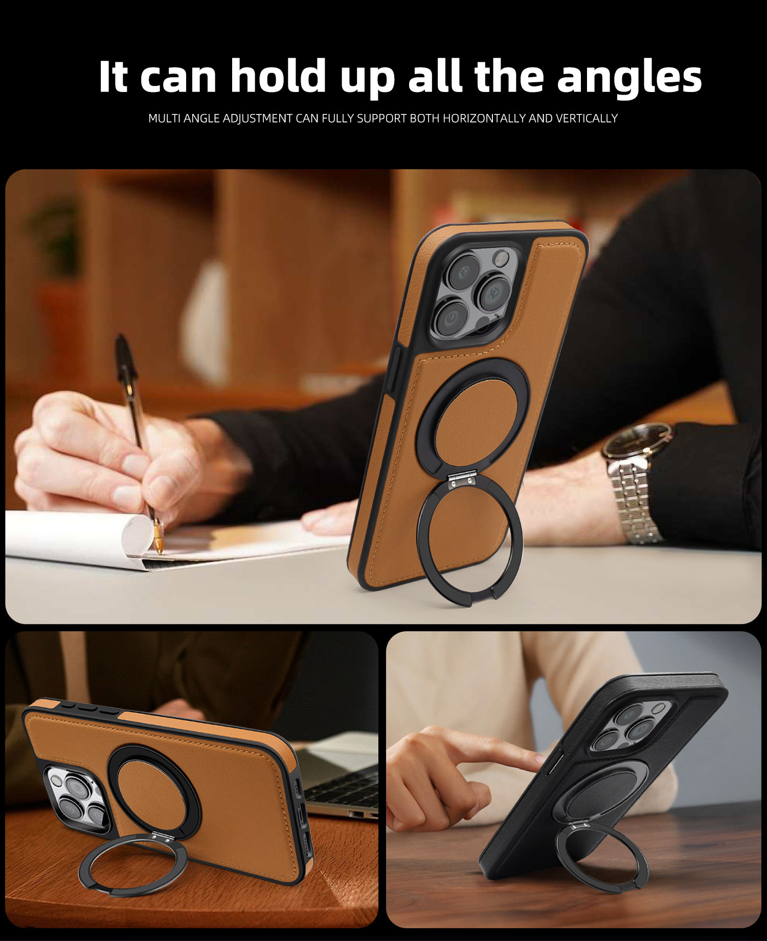 Premium Leather Rotating Magnetic Stand Case for Samsung & iPhone | Luxury Protection & Functionality