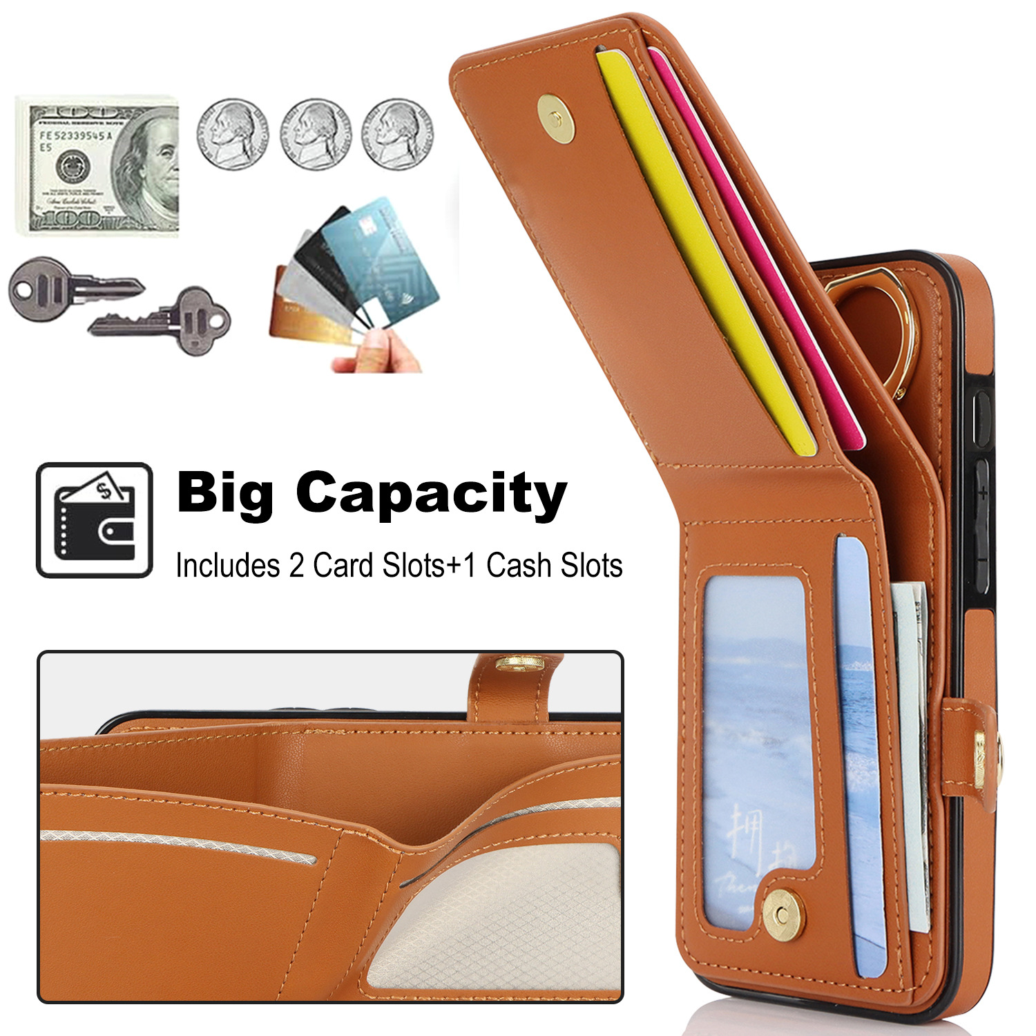 Elegant Card-Slot Wallet Case – Premium Protection for iPhone & Samsung | All-in-One Functionality