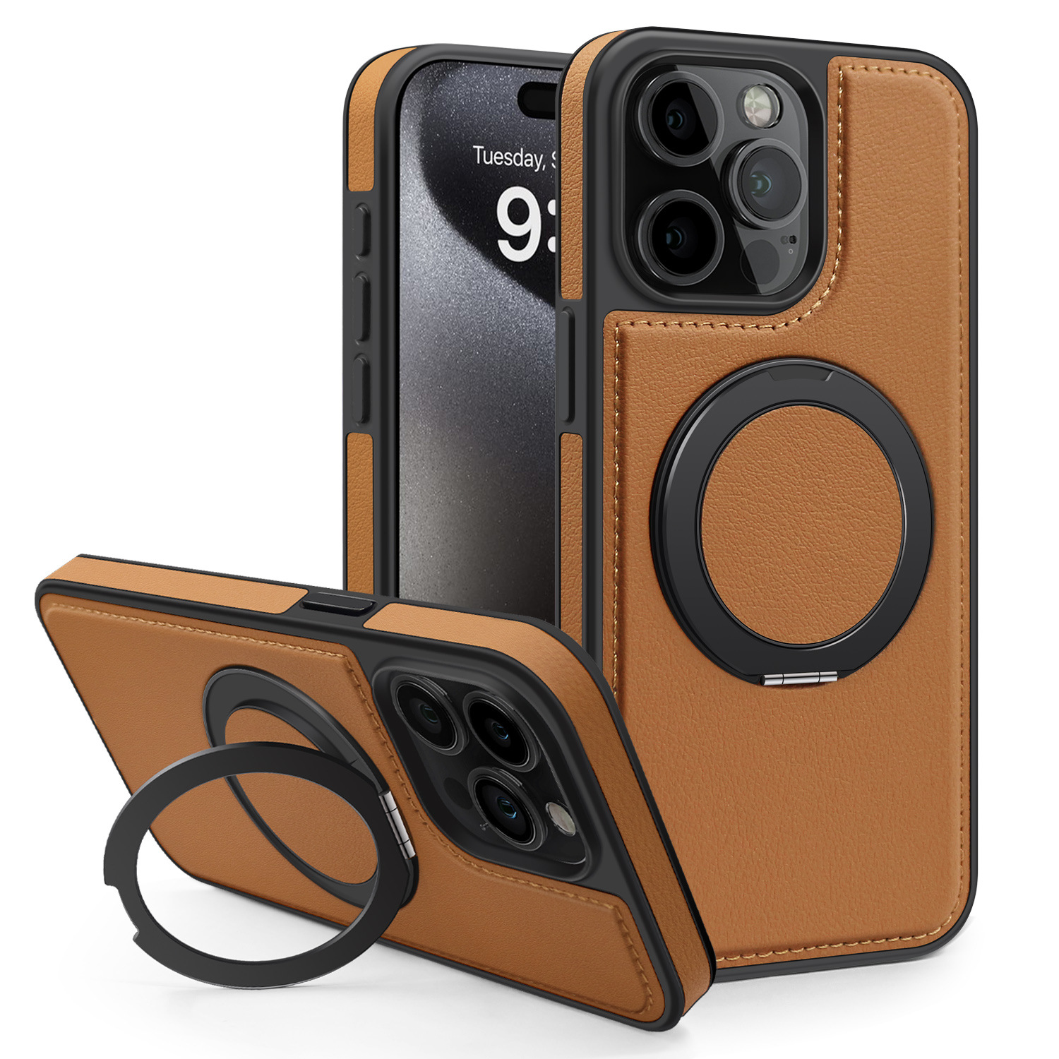 Premium Leather Rotating Magnetic Stand Case for Samsung & iPhone | Luxury Protection & Functionality