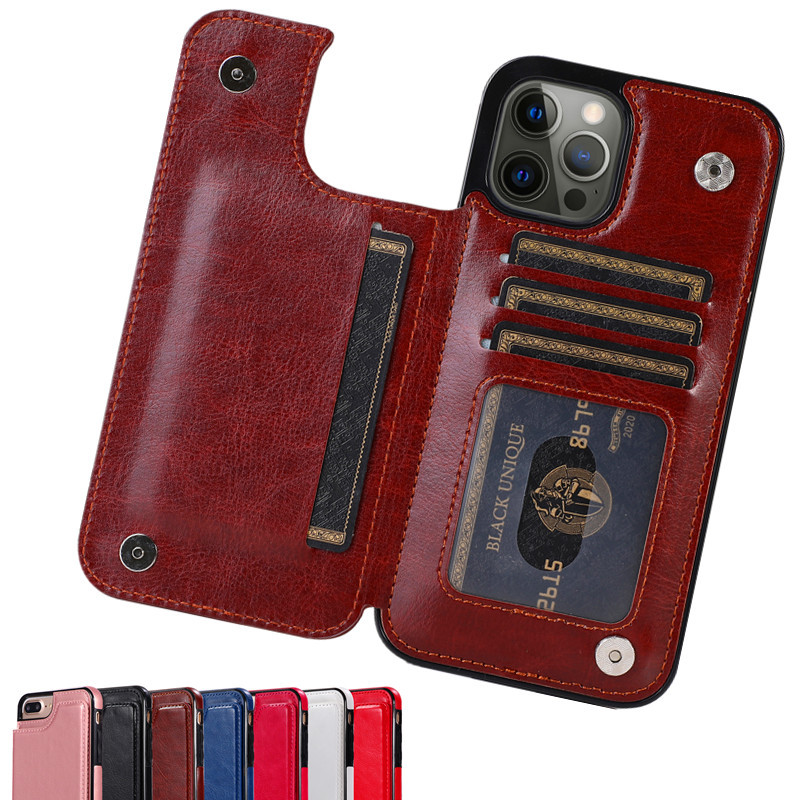 Luxurious Faux Leather iPhone & Samsung Case – Durable Anti-Shock with Card Holder