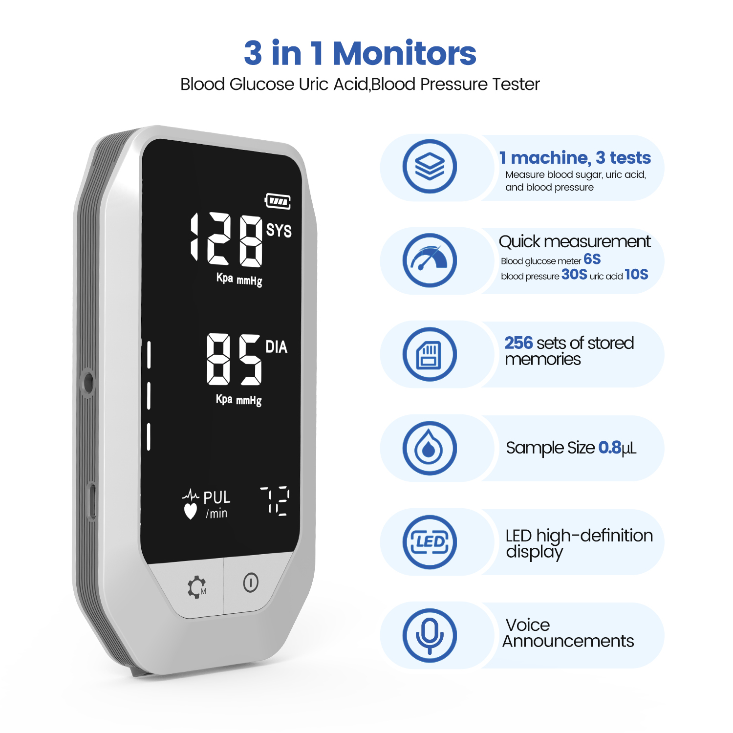 Supreme 3-in-1 Precision Health Master (Blood Sugar, Uric Acid & Blood Pressure Tester)