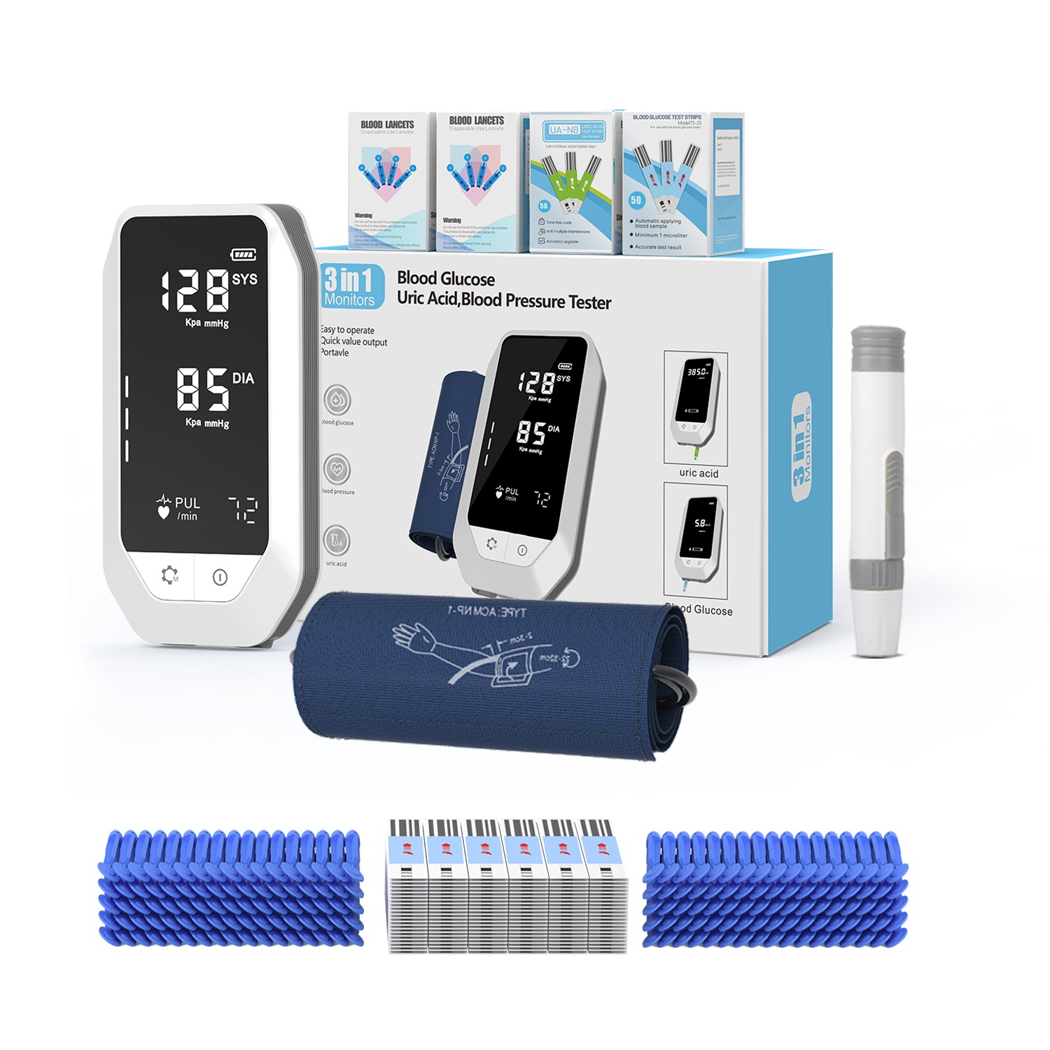 Supreme 3-in-1 Precision Health Master (Blood Sugar, Uric Acid & Blood Pressure Tester)